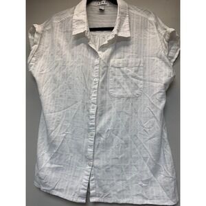 dash Button Down Shirt Womens Large White Excellent Textured Cotton Rayon 9830‎